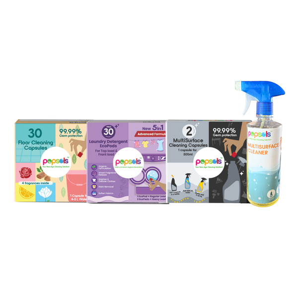 Cleaning Combo Pack with Bottle – Floor Cleaner,  Multi-Surface & Laundry EcoPods