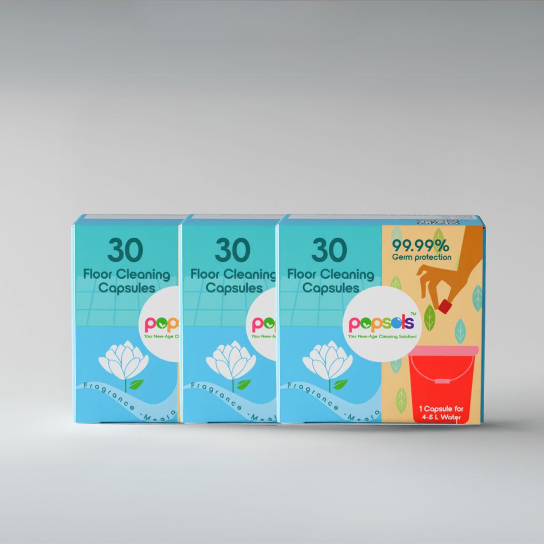 Floor Cleaner EcoPods – Eco-Friendly Biodegradable Capsules | Pack of 3 (90 Capsules, Mogra Fragrance Set)