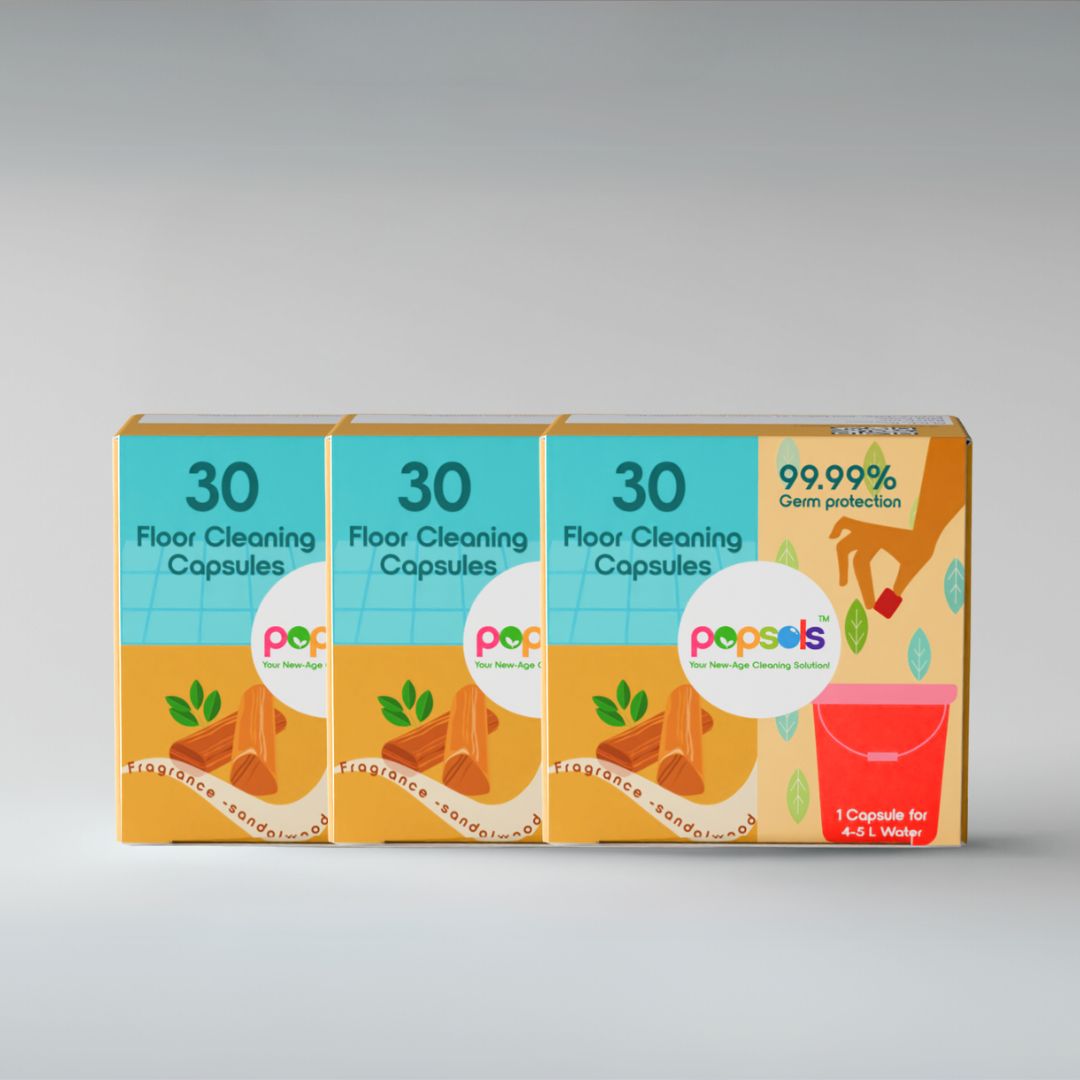 Floor Cleaner EcoPods – Eco-Friendly Biodegradable Capsules | Pack of 3 (90 Capsules, Sandalwood Fragrance Set)