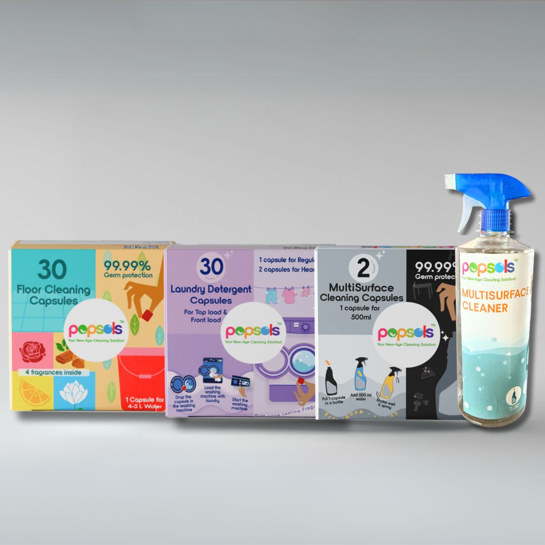 Floor Cleaner (All Fragrances), Laundry Capsules and Multi-Surface Cleaner Ecopods with Bottle | Eco-Friendly Combo