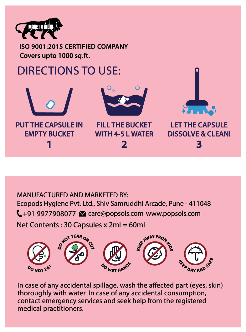 Floor Cleaner EcoPods – Eco-Friendly Biodegradable Capsules | Pack of 1 (30 Capsules, Rose Fragrance Set)