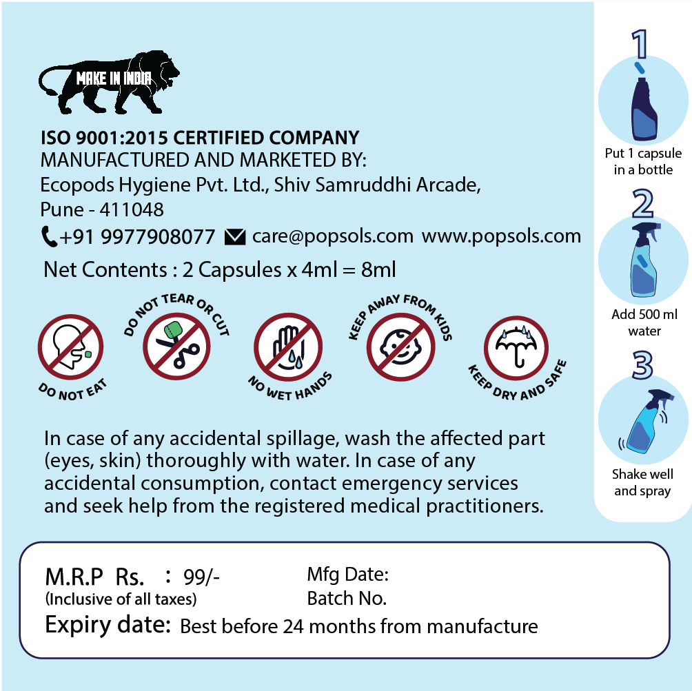 Popsols EcoPods Glass Cleaner – Pack of 2 Capsules | Streak-Free Shine for Mirrors, Windows, Tables, Car Windshields & More | Eco-Friendly, Biodegradable| 1 EcoPod Makes 500ml Spray - With Bottle