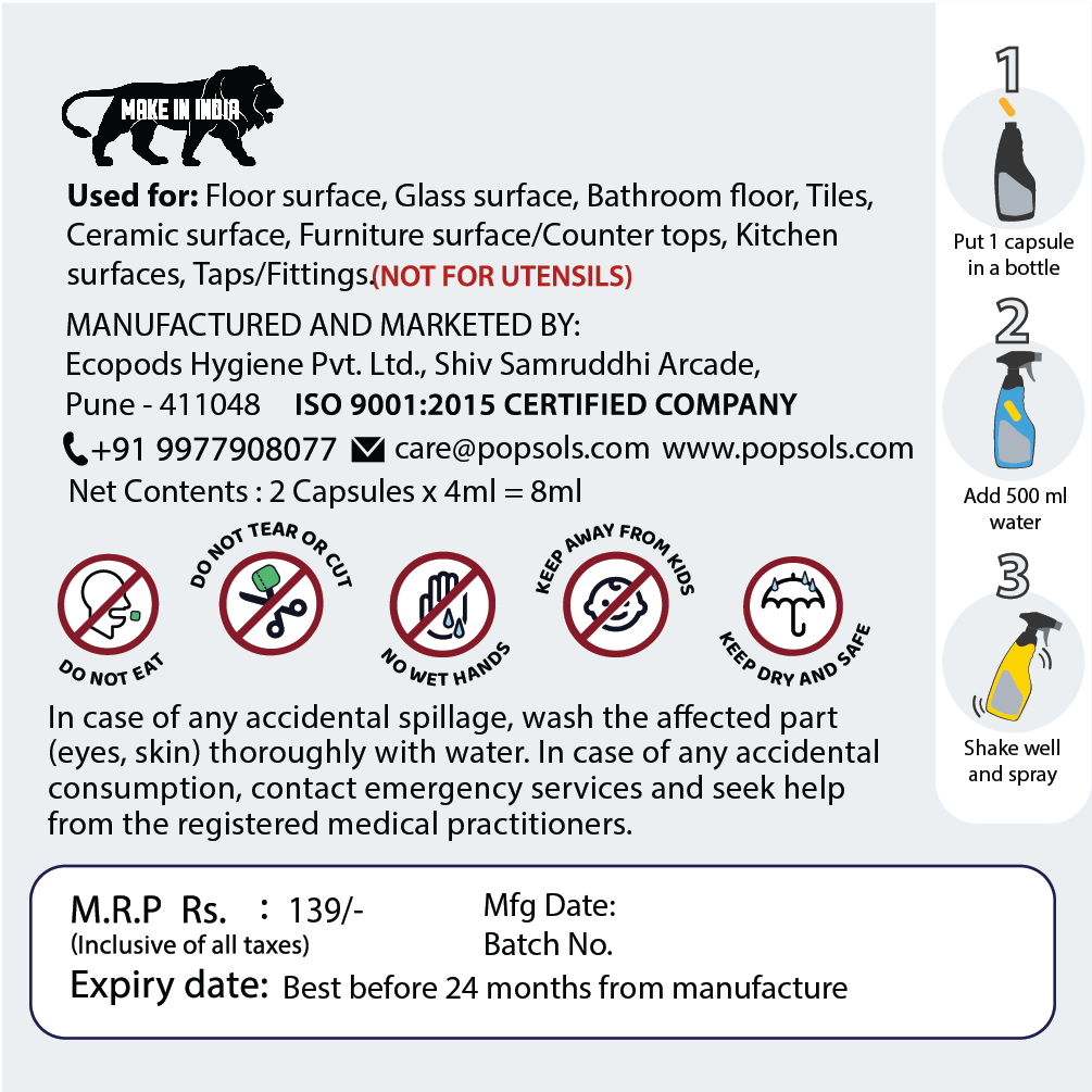 Multi-Surface Cleaner EcoPods – 1 Box (2 Eco-Friendly 5-in-1 Capsules) | Makes 500ml Spray Each