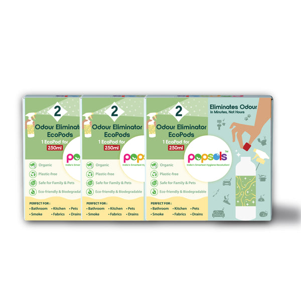 Popsols Fresh Home Odour Eliminator- Eco-Friendly & Pet-Safe, Pack of 3 (6 Pods, 250ml each)
